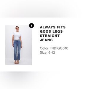 Brand new size 6-12 Always Fits Straight Jeans by Good American. Tags still on!